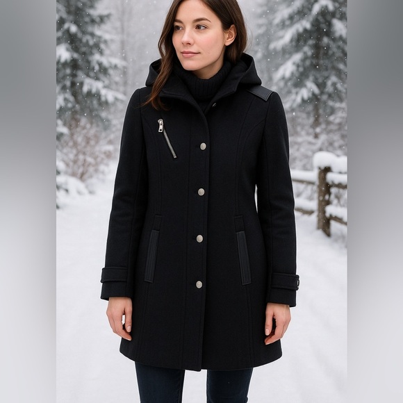 Michael Kors Women’s Wool Coat Black Size Medium - Picture 1 of 7